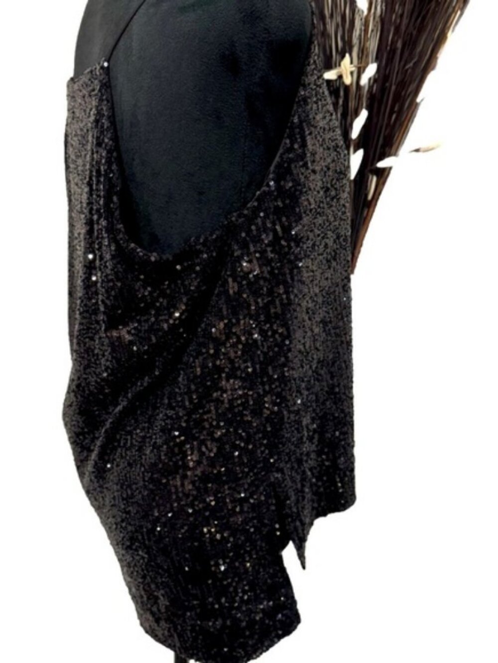 Gianni Bini Black Sequin Draped Back Tank Top Large Holiday Party - Picture 6 of 10